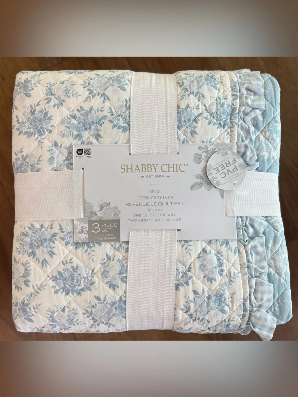 Shabby Chic Light Blue Floral Reversible Quilt Set